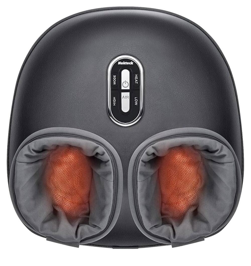Nekteck Shiatsu Foot Massager Heat Air Compression Kneading Rolling Black/Gray